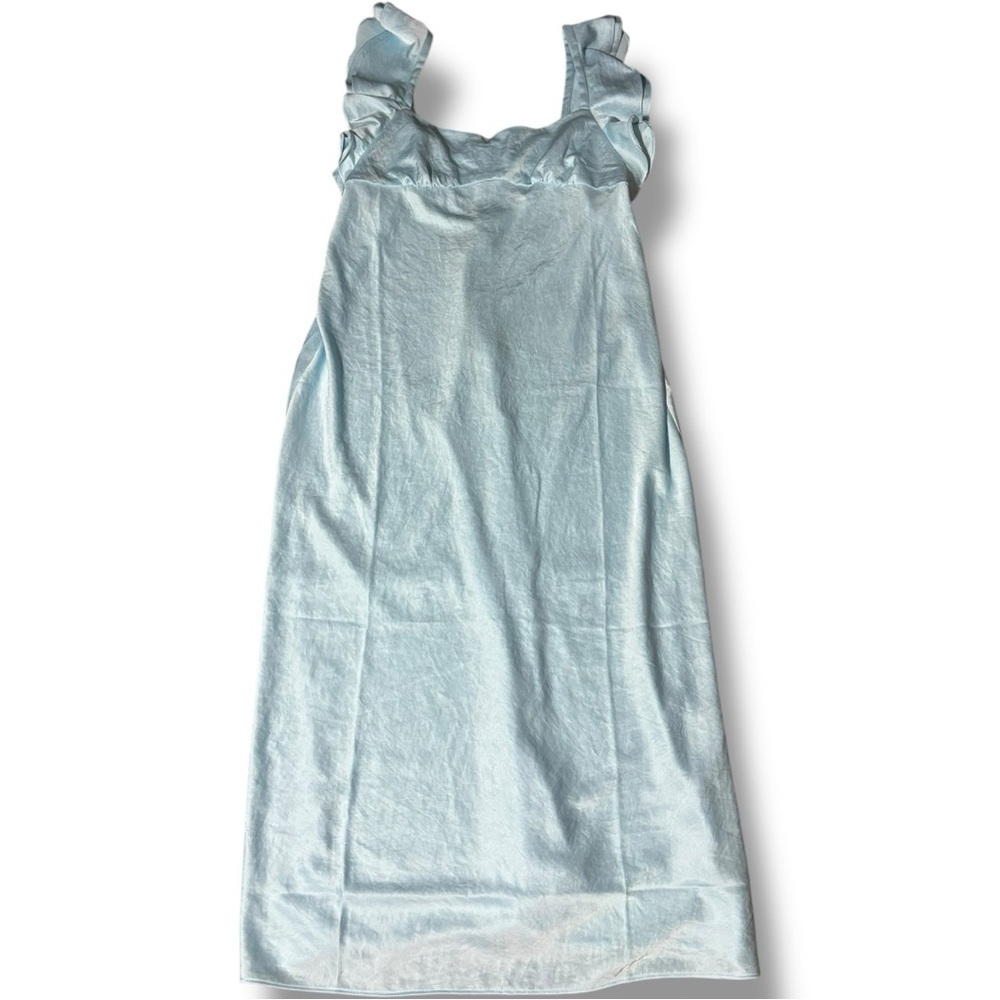 Madewell NWT Sky Blue Empire Waist Silky Maxi Dress with Ruffle Shoulder Detail - Picture 7 of 16